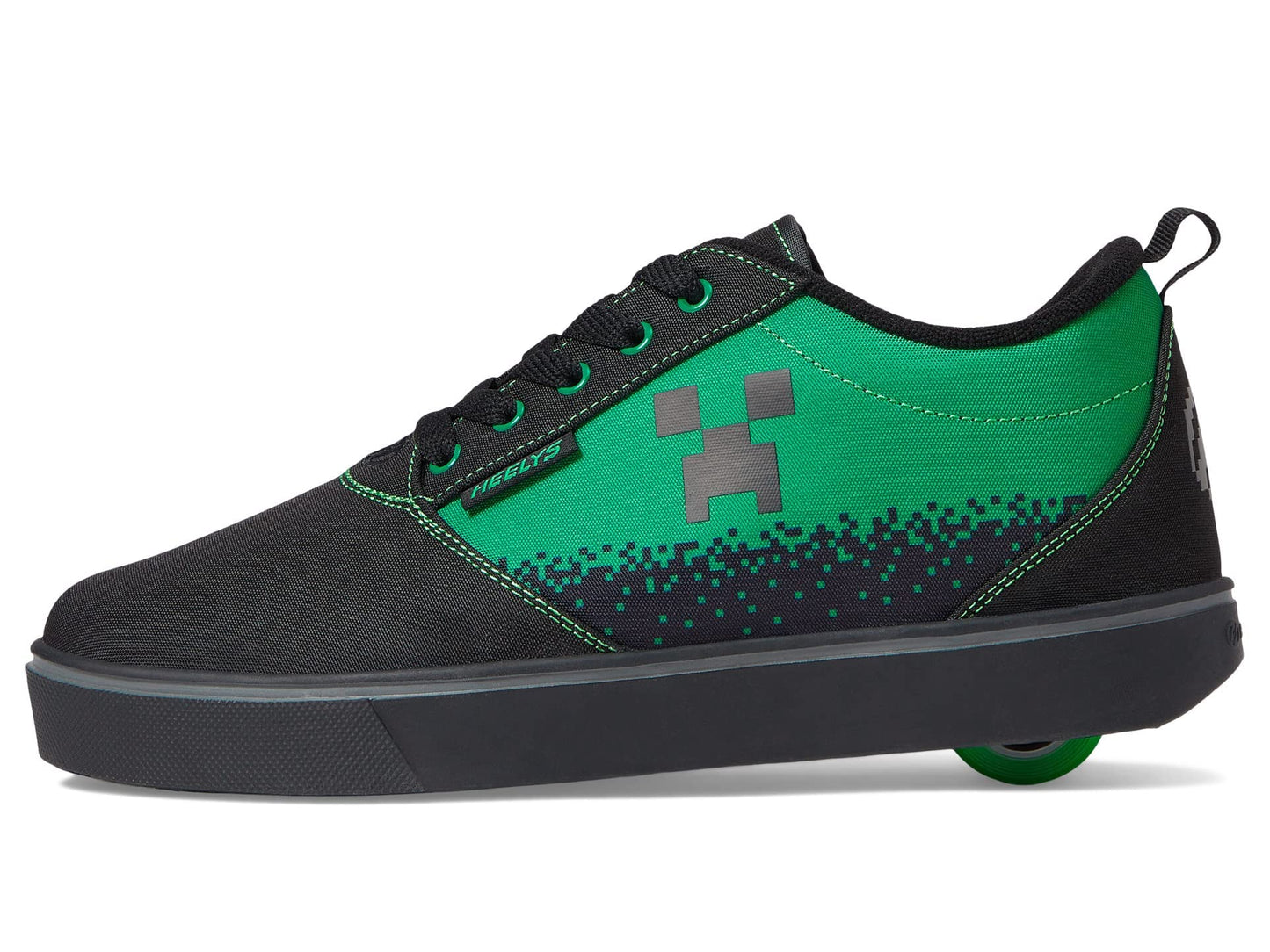 HEELYS Pro 20 Minecraft Skate Shoes for Men - Nylon Canvas Upper - Synthetic Outsole - Low-Profile Wheels Black/Neon Green Men's 12 M