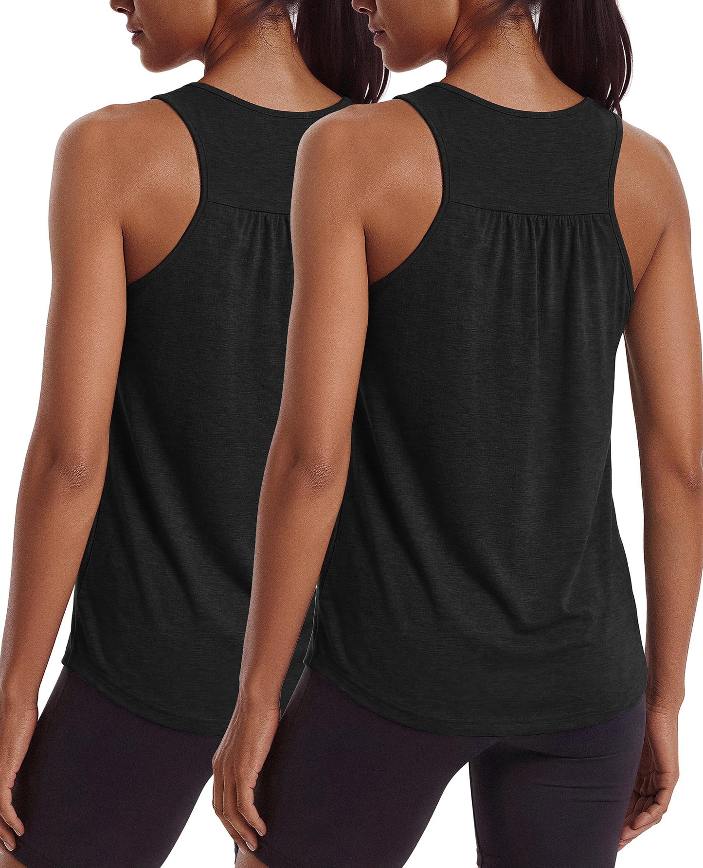PINSPARK Sleeveless Workout Tops for Women Racerback Tank Top Lightweight Yoga Gym Shirts Scoop Neck Athletic Running Activewear 2 Pack,Black/Black S