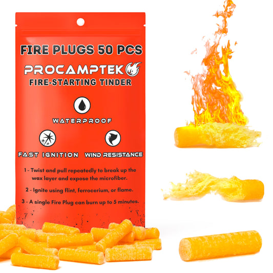 Procamptek Fire Plugs (50 Plugs) 100% Waterproof Fire Starter for Emergencies, Survival, Campfire, Fire Pits, Grills | Burns 5+ Minutes, All Natural, Non-Toxic