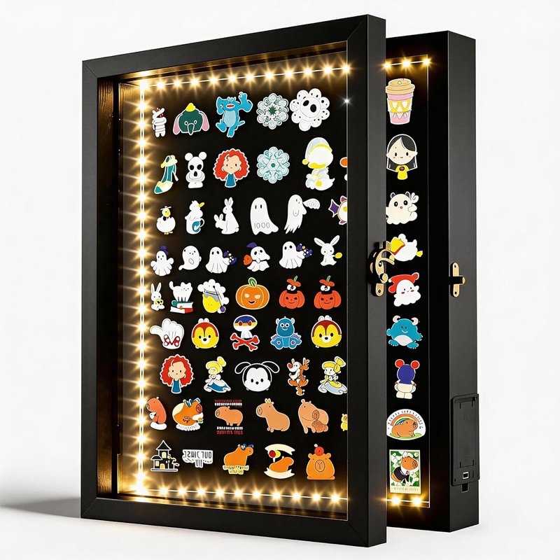 Light Up Pin Display Case - 12x16 Black Shadow Box Frame | Enamel Pin Holder for Wall or Tabletop