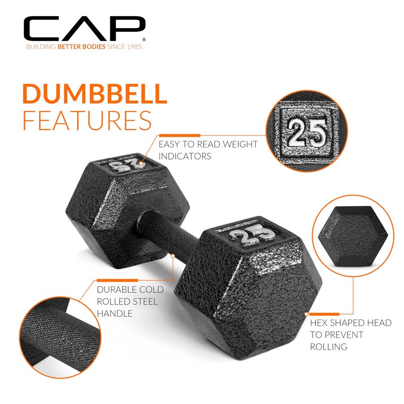 CAP Cast Iron Hex Dumbbell, Black, Pair, 10 lb