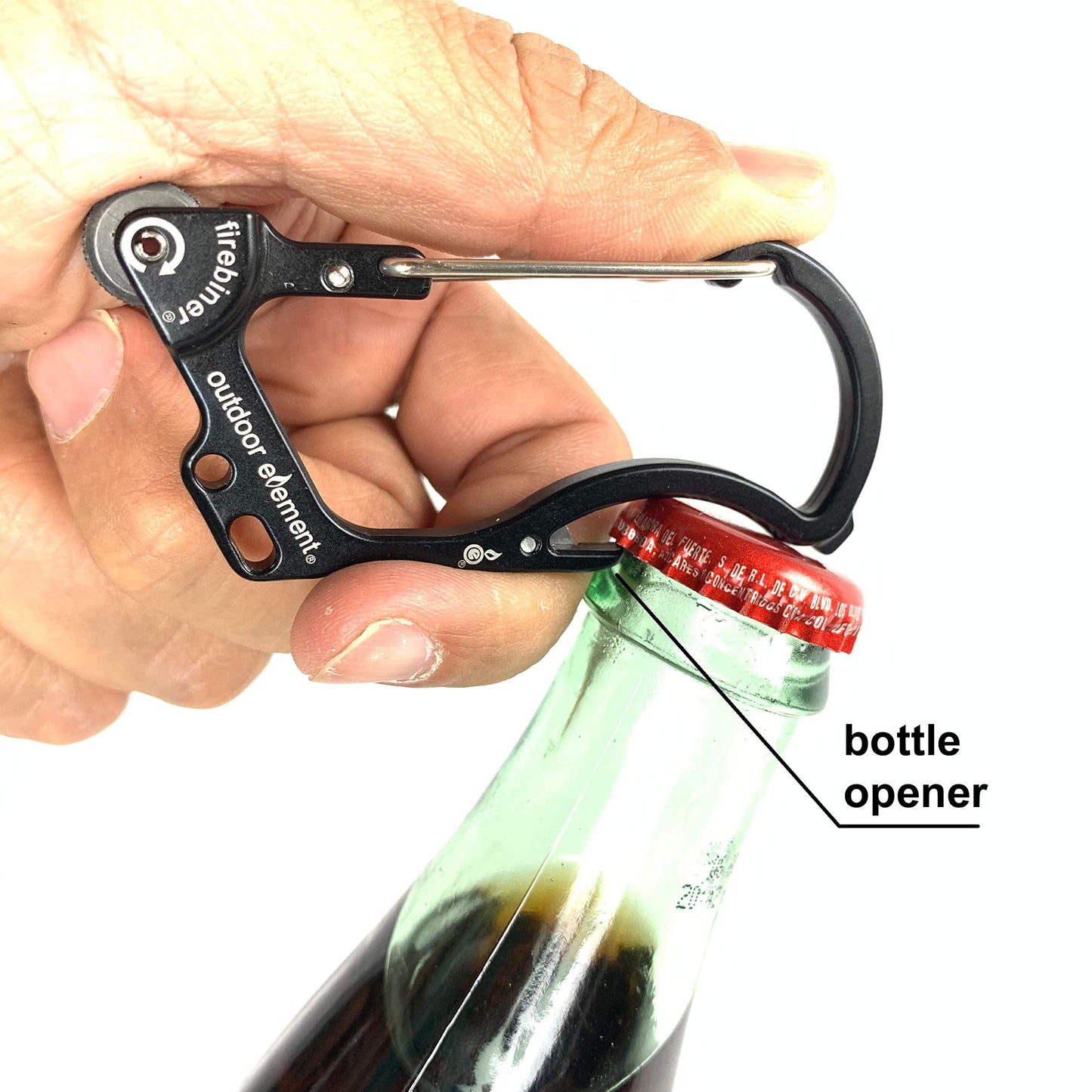 OUTDOOR ELEMENT Firebiner 6-in-1 Fire-Starting Carabiner EDC Emergency Multitool -Keychain,Utility Blade,Bottle Opener,& more