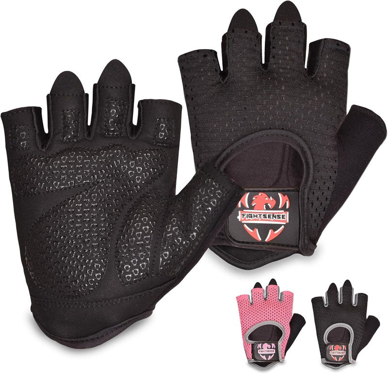 FIGHTSENSE Workout Gloves - Non-Slip Silicon Padded Palm, Breathable Weightlifting & Gym Gloves for Men & Women | Lightweight Design