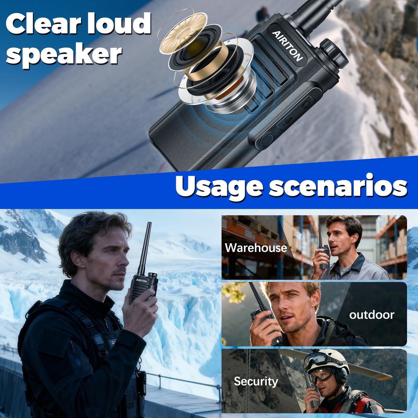 Walkie Talkies Long Range for Adults, Airiton Radio Rechargeable Walkie Talkie UHF Two Way Radio with 1500mAh Li-ion Battery USB-C Charger VOX Walky Talky for Hiking Cruises Camping (2Pack)