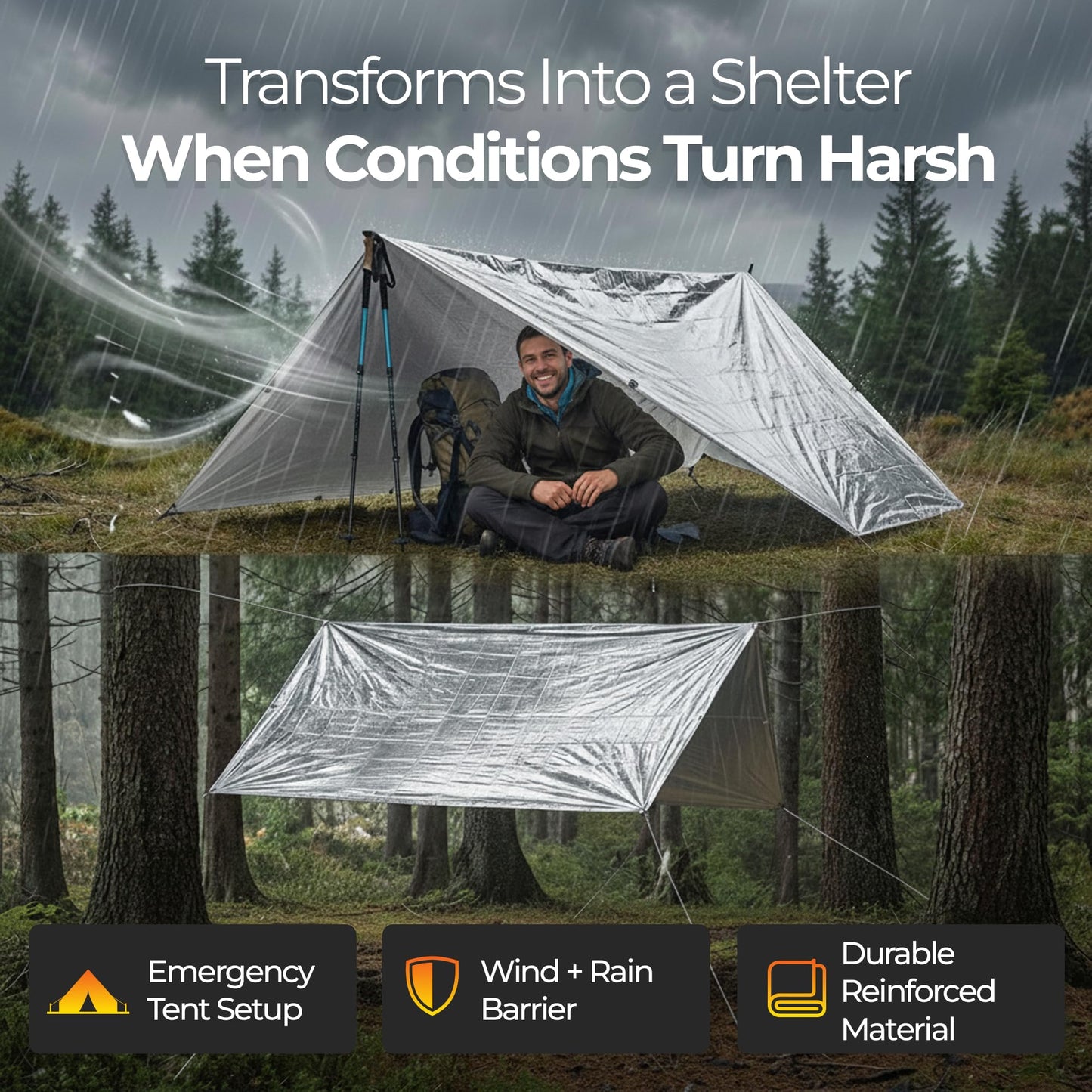 Sierra Madre Emergency Mylar Thermal Space Blanket for Survival – Waterproof Safety Shelter Retains 90% Body Heat – Ultralight & Compact Gear for Camping, First Aid & Prepper Supplies (Pack of 1)