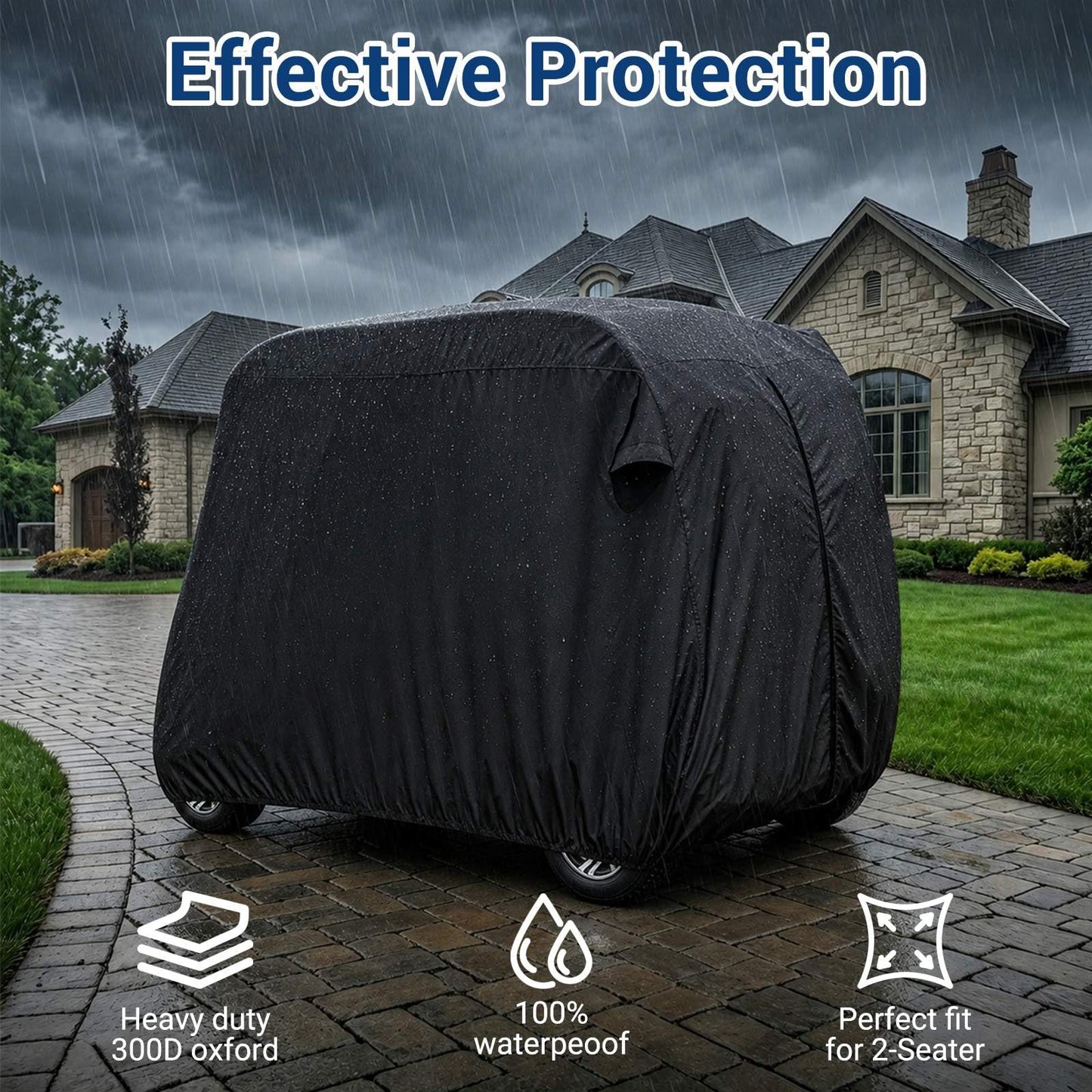 【2022 Upgraded】 2 Passenger Outdoor Golf Cart Cover Compatible with EZ GO, Club Car, Yamaha, Movaland Custom Cart Cover with 300D Material + Extra PVC Coating Waterproof Dust Prevention (Grey)