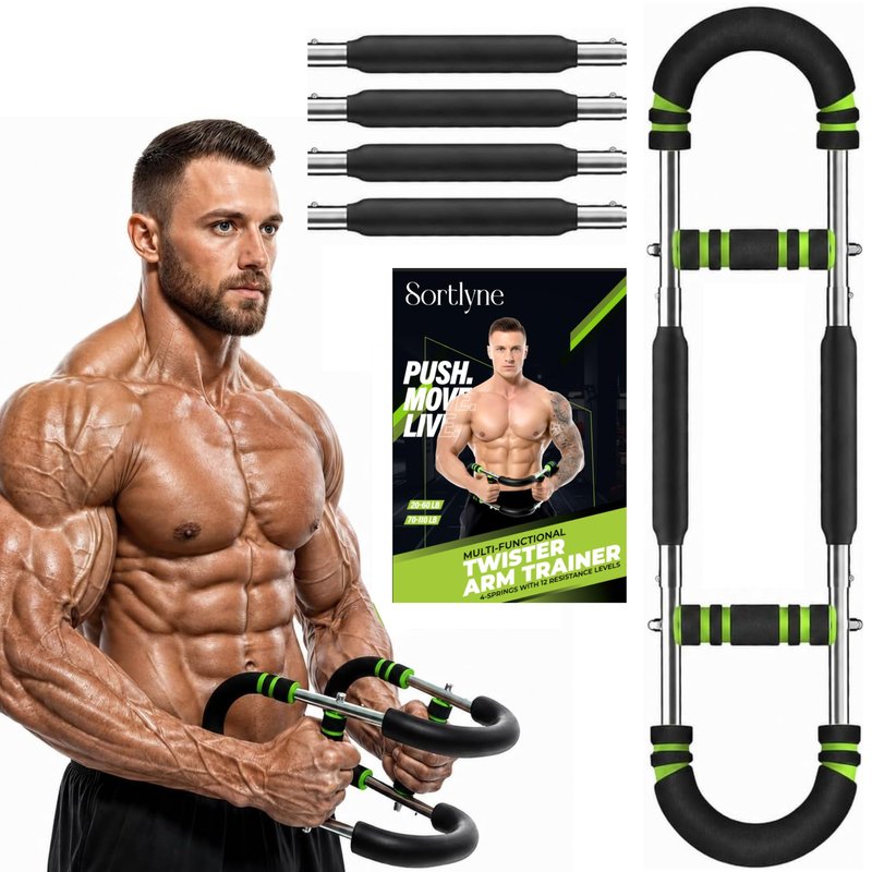 Sortlyne Twister Arm Trainer, Adjustable 12 Resistance Levels, 20-110 Lbs with 4-Springs, Twister Arm Workout Bar for Upper Body Exerciser and Chest Workout Equipment, Portable Home Gym Chest Trainer