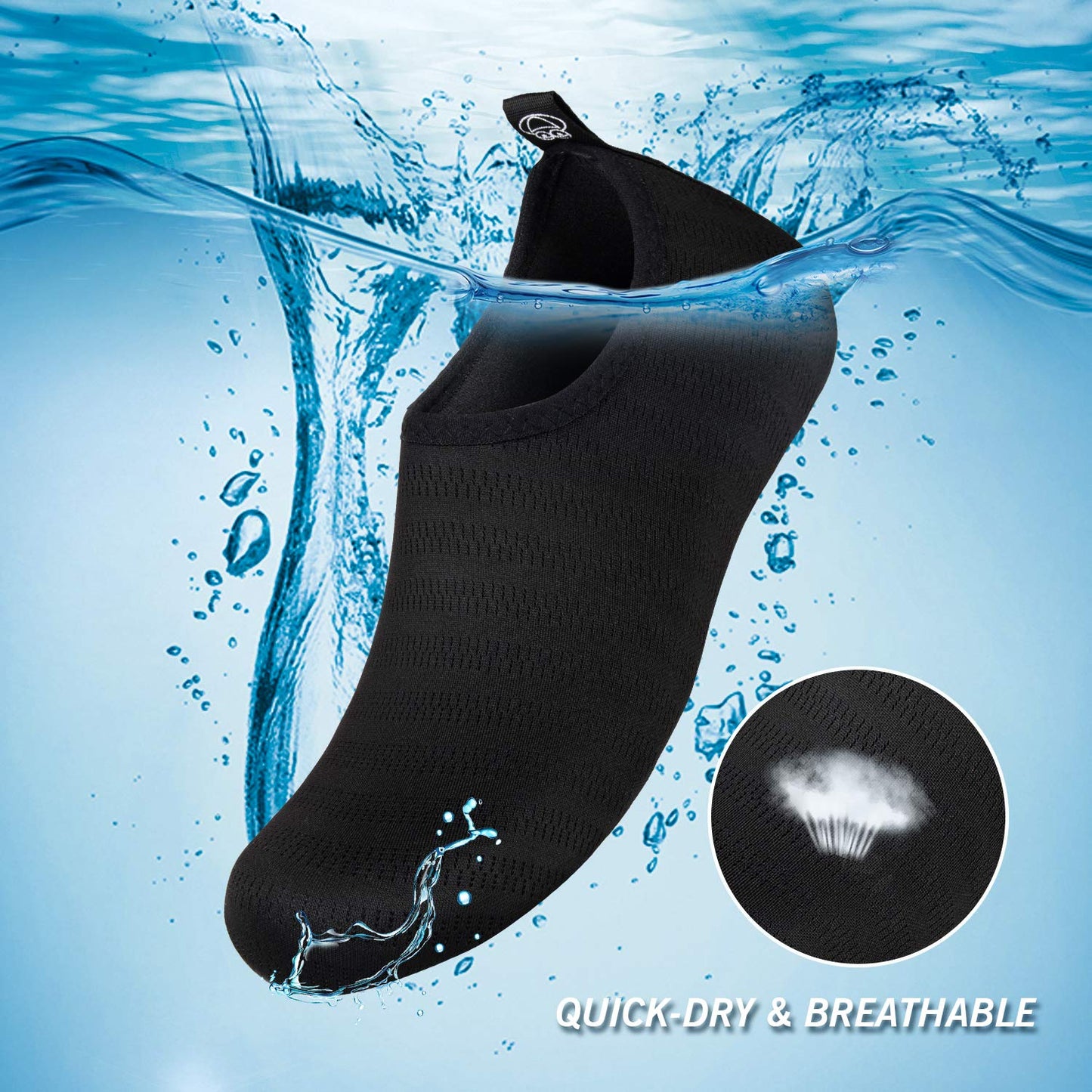 IceUnicorn Water Shoes Quick Dry Swim Aqua Barefoot Socks for Women Men(Black Size 9)