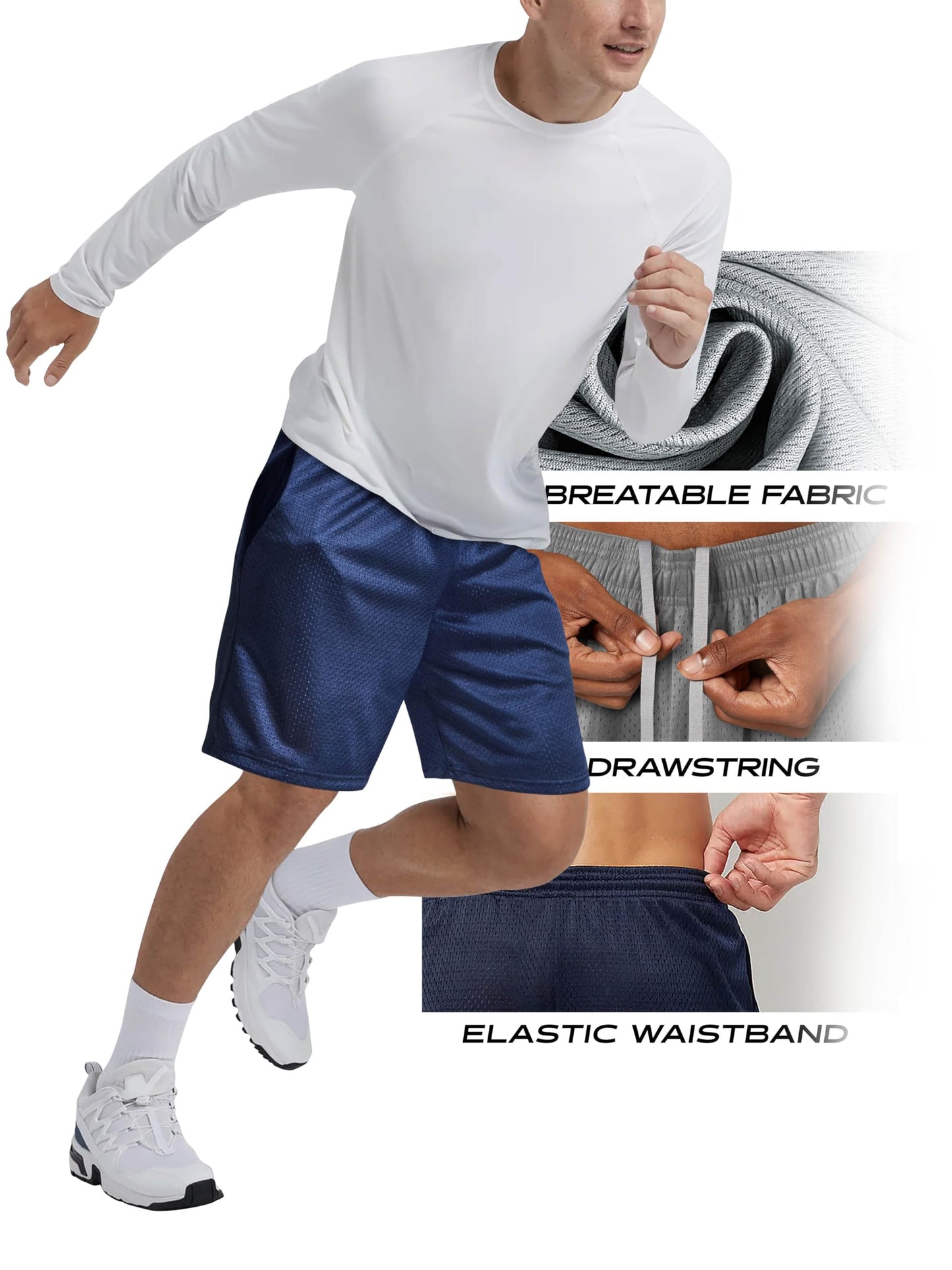 Hat and Beyond Mens Lightweight Basic Mesh Solid Basketball Jersey Workout Fitness Gym Shorts (Medium, 1ihb01_Black)