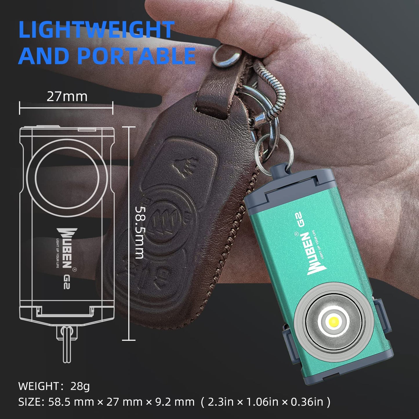 WUBEN G2 Mini Flashlight Keychain, 500 Lumens Rechargeable Pocket Flashlight, 5 Modes Small Led Flashlight, EDC Keychain Brightest Flashlight Magnetic Hat Clip for Travel,Walking,Hiking(Green)