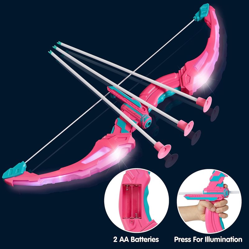 Pink Bow and Arrow Set for Girls - LED Light Up Archery Toy with 9 Suction Cup Arrows | Indoor Outdoor Fun Ages 3-12
