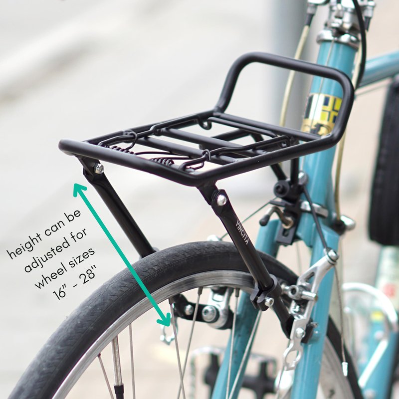 Vincita Front Bike Rack with Spring Clamp – Adjustable Cargo Carrier for 16" to 28" Wheels – V-Brake/Cantilever Mount for Road, City, Hybrid & Folding Bikes (Alloy Black)
