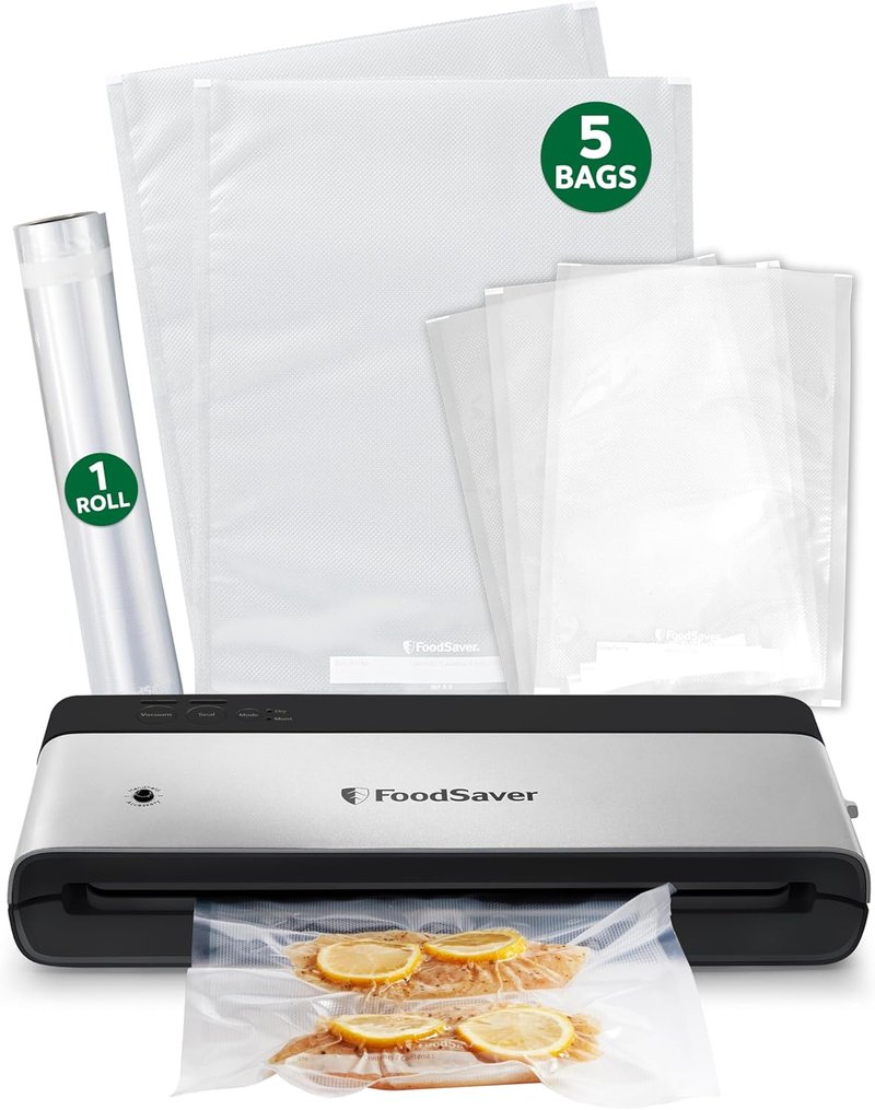 FoodSaver PowerVac Compact Vacuum Sealing Machine - Stainless Steel & Black | Preserves Freshness for Dry & Wet Food