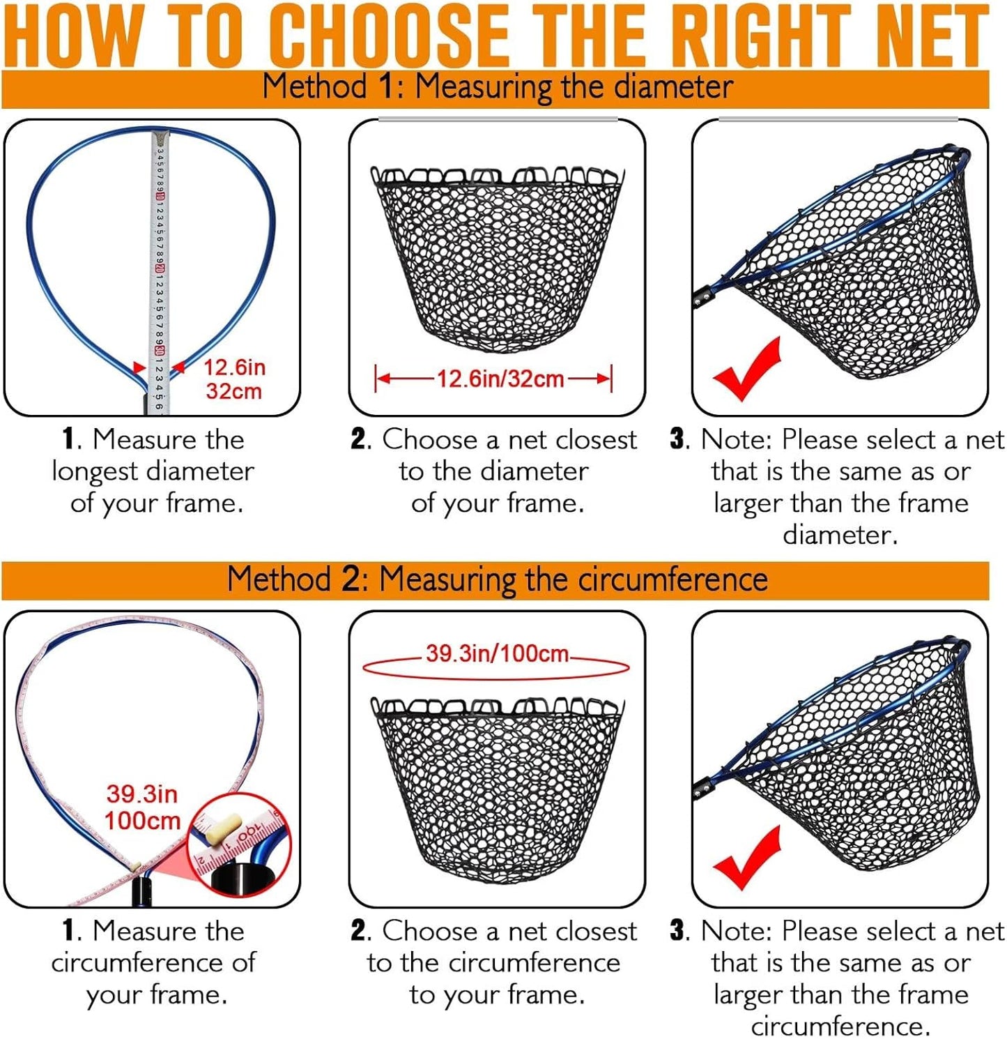 Rubber Fishing Net Replacement - Clear & Black Foldable Landing Net for Freshwater & Saltwater | 5 Sizes Available