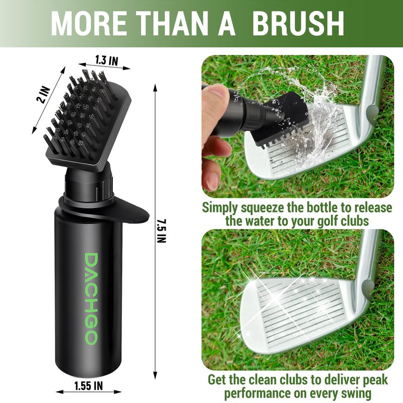 Dachgo Pro Golf Club Cleaner Brush, Golf Water Brush with Lockable Retractor Clip & Squeeze Bottle for Easy Cleaning, 7.5 Inches - Hold 4 oz of Water (Brush with Groove Sharpener Tool)