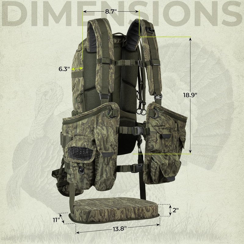 KastKing BearHauler Turkey Hunting Vest - Convertible Daypack, Thick Seat, Hydration Pocket | Quiet Fabric, Multiple Pockets