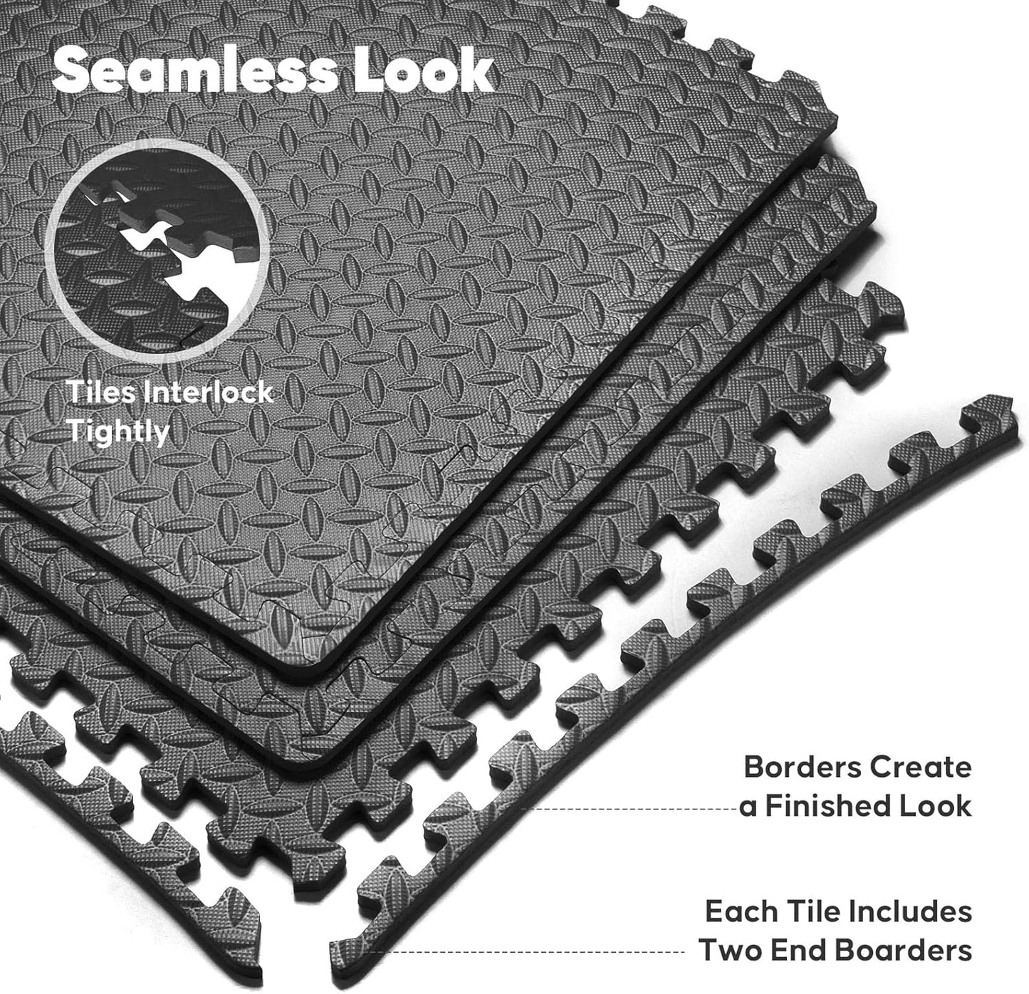 Puzzle Exercise Mat - EVA Interlocking Foam Floor Tiles for Home Gym & Kids' Play Areas | 24x24 in, Black, 16 Tiles (64 SQ FT)
