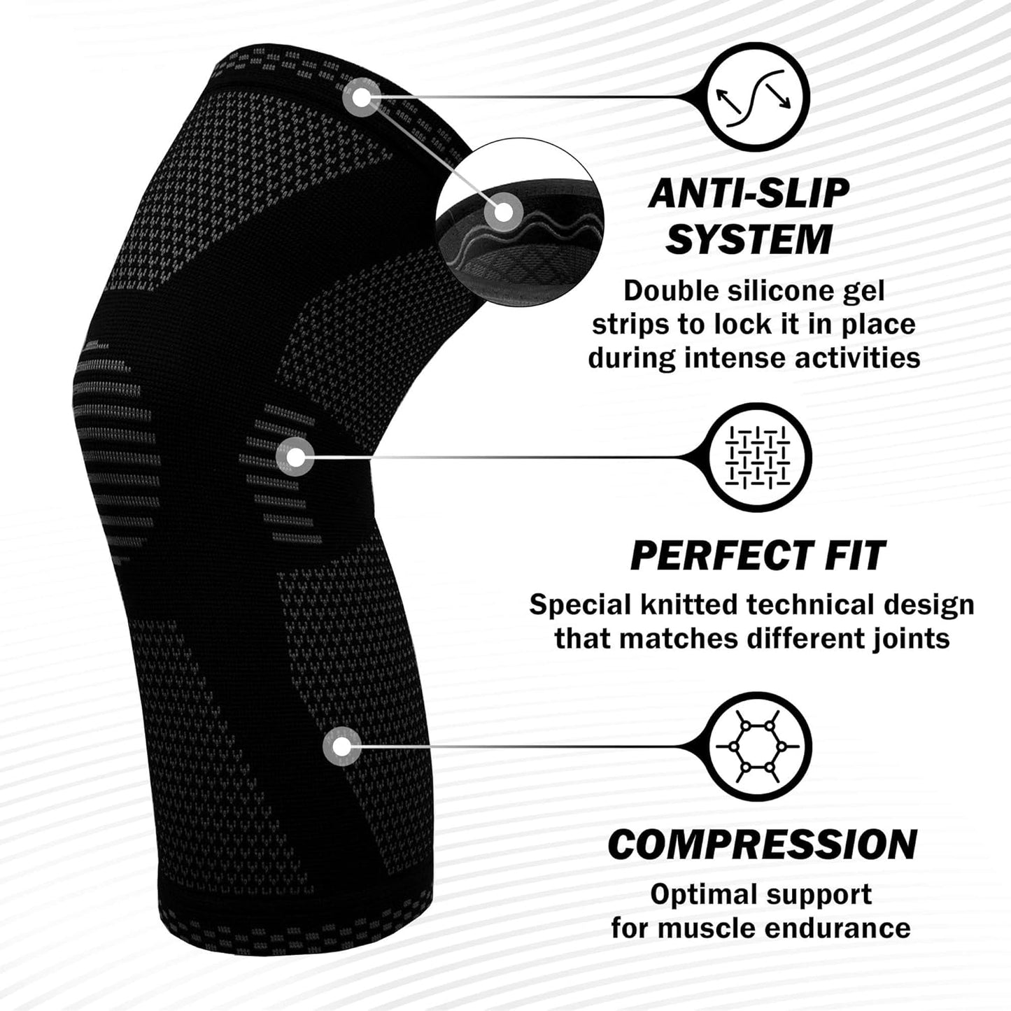 Knee Compression Sleeve - Ultimate Support for Running, Basketball & Weightlifting | Black, Large