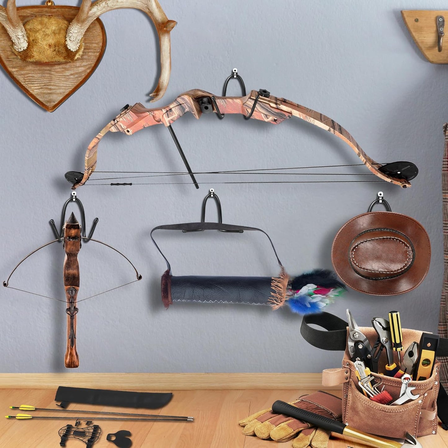 Bow Hanger Display Rack - Wall-Mounted Archery Holder with Rubber Protection | Supports Up to 22 Lbs