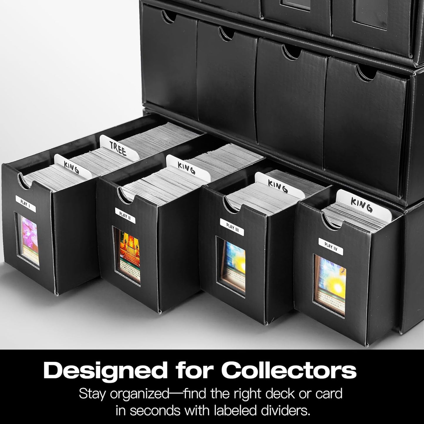 Trading Card Storage Box - Black Organizer with 48 Dividers & Scratch-Resistant Coating | Holds 12-600 CT Cards