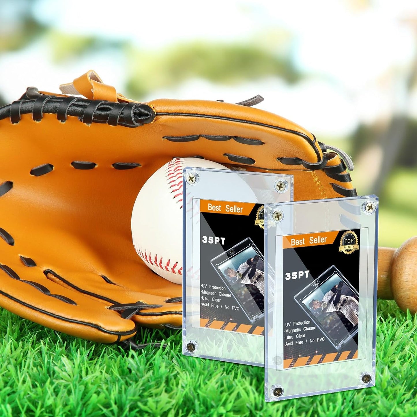 Trading Card Protector - 10 Acrylic Holders for Baseball & Football | 35 Pt Clear Display