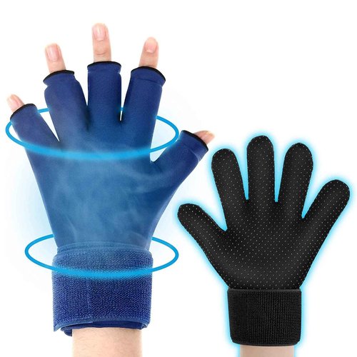 Luguiic Finger Arthritis Compression Ice Glove Blue Full Finger Arthritis Ice Glove Bundle