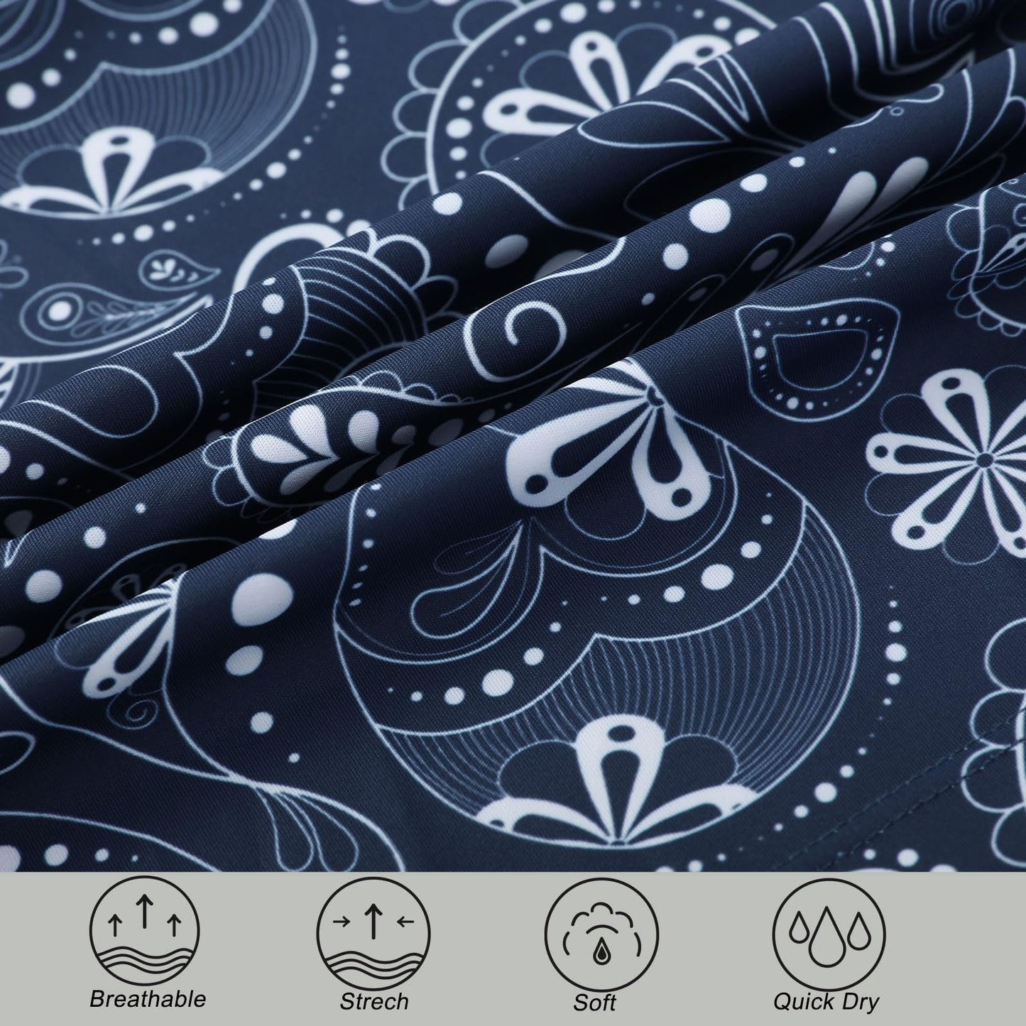 NOOYME 20" Skorts for Women Athletic Modest with Pockets Knee Length Tennis Golf Skirts (3XL,Navy Paisley)