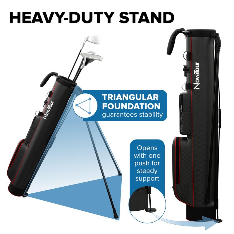 NovaTour Ultra Lightweight Golf Bag for Par 3 and Executive Courses, Smart Storage, Stable Stand, Ball and Tee Holders (Inferno Black/Red)