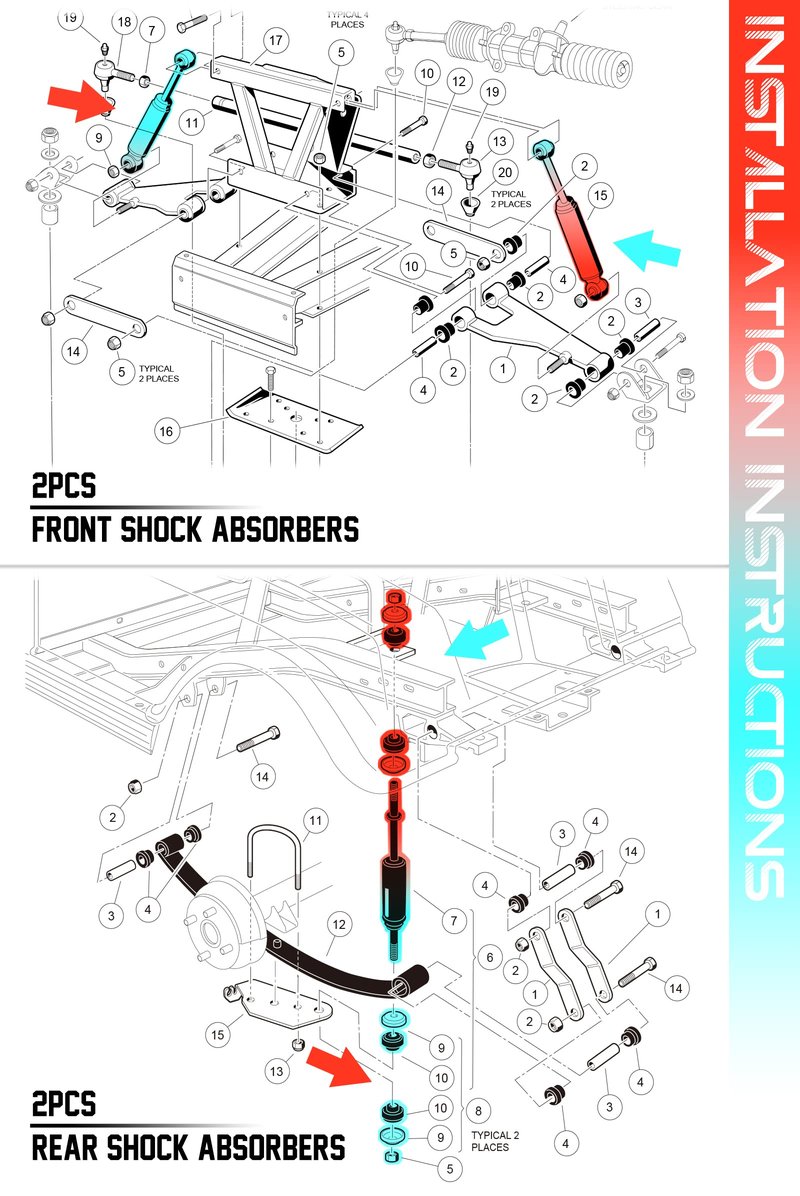 Goanyere Club Car DS Shocks, Club Car Precedent Shocks, Golf Cart Front and Rear Shock Absorbers for DS G&E 1988-up, Precedent G&E 2004-up, OEM# 1014235, 1014236