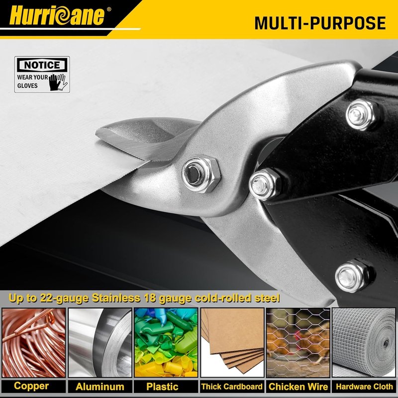 HURRICANE Aviation Tin Snips - 9.5" Straight Cut Sheet Metal Shears for HVAC & Metalworking | Bulldog Nose Cutters for 18ga Steel & 22ga Stainless