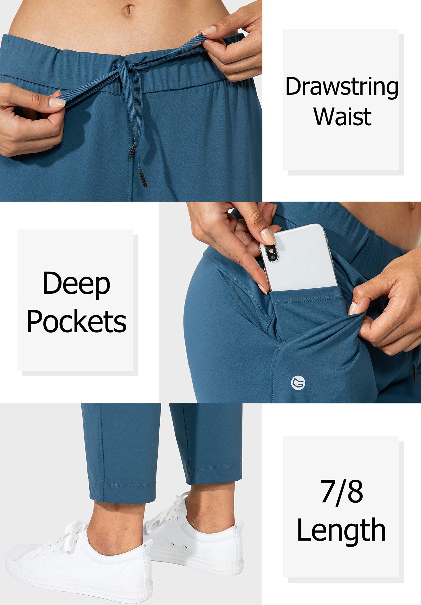 G Gradual Women's Pants with Deep Pockets 7/8 Stretch Sweatpants for Women Athletic, Golf, Lounge, Work (Indigo Blue, 3X-Large)