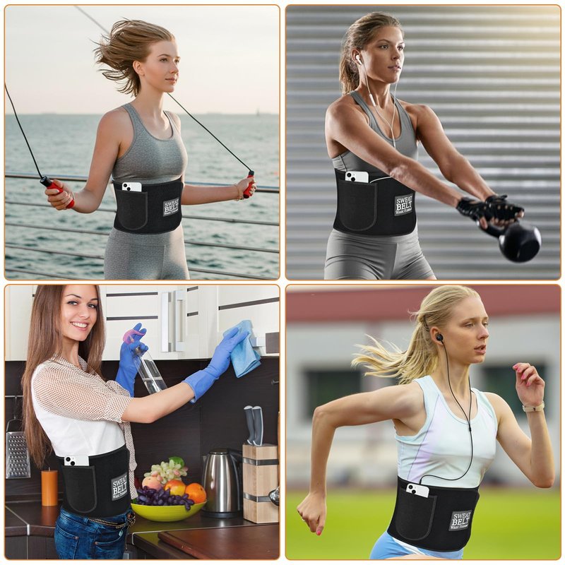 LKV Waist Trainer for Women Lower Belly Fat, Waist Trimmer Sweat Belt for Workout, Stomach Wrap Waist Sweat Band Body Shaper for Women Silver-black