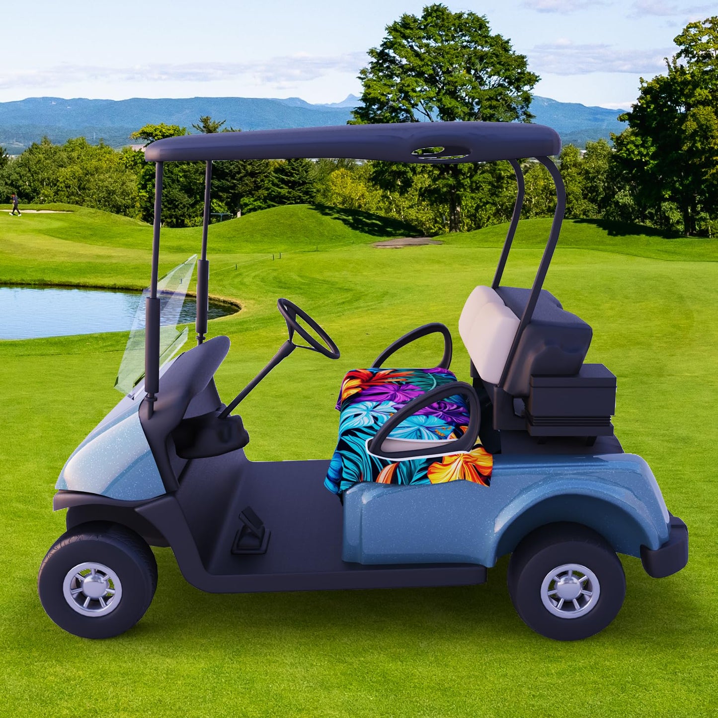 AQQA Golf Cart Seat Covers, Purple Tropical Leaves Golf Cart Seat Towel Blanket, Golf Accessories, Golf Cart Seat Towel Blanket Fits All 2-Seat Golf Carts, 55"x 32"