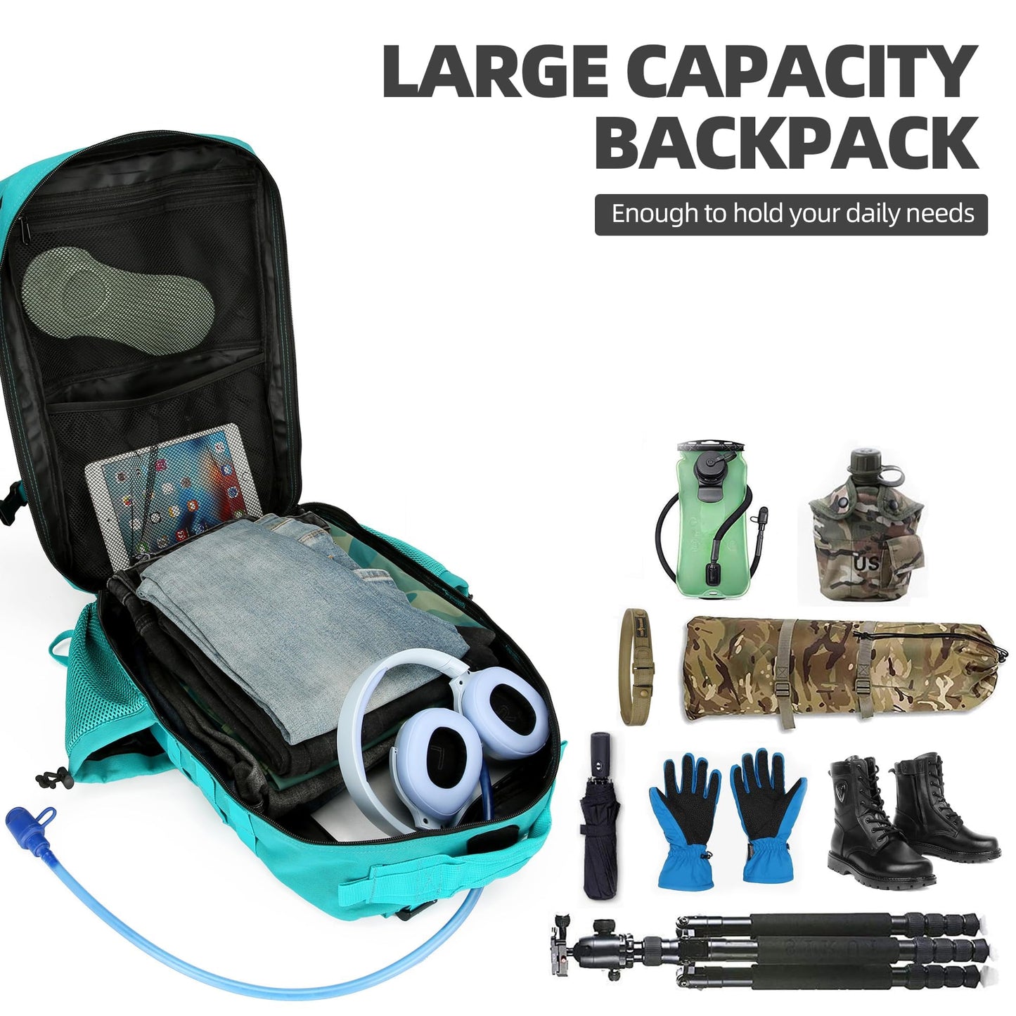 Lovelinks21 45L Tactical Assault Backpack 3 day assault pack with Molle Waterproof backpack Rucksack for Tactical Backpacks (Lake Blue)