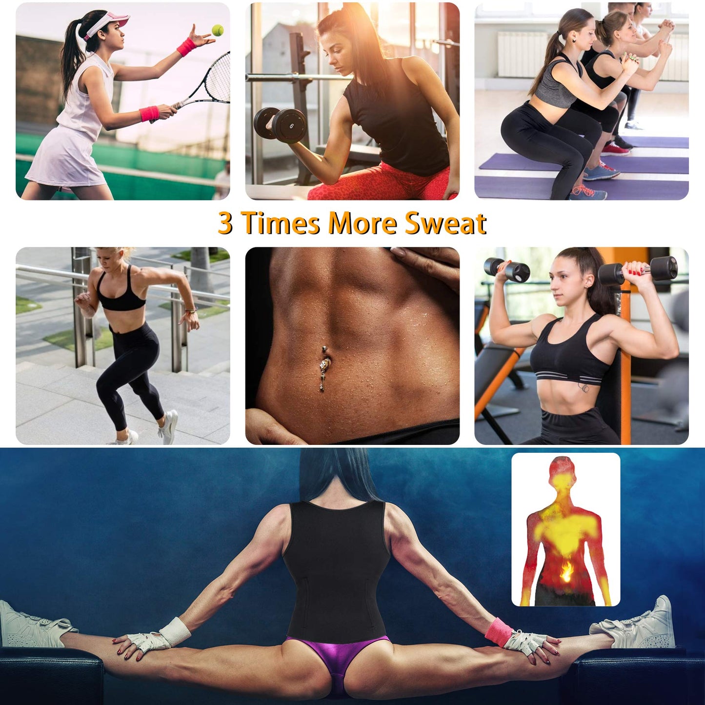 GAODI Women Waist Trainer Vest Slim Corset Neoprene Sauna Tank Top Zipper Workout Body Shaper Shirt (3XL, Black Sauna Vest)