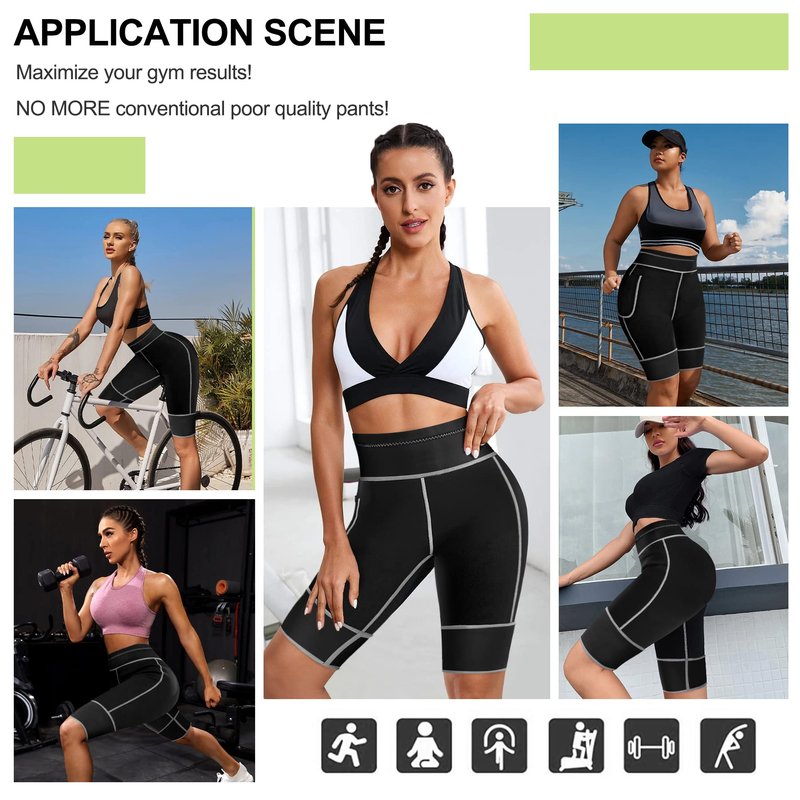 TrainingGirl Women's Hot Neoprene Sauna Sweat Shorts with Pocket Weight Loss Slimming Pants Workout Body Shaper Yoga Leggings (Black, XL (See in Last Picture))