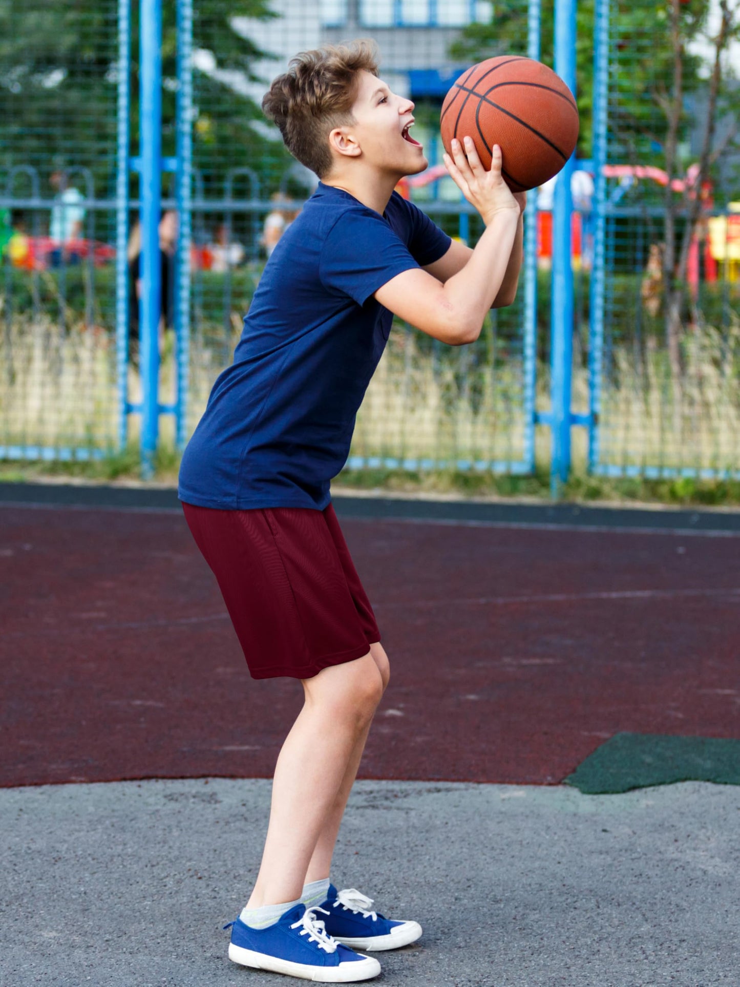 JORHIG 4 Pack Boys Basketball Athletic Shorts, Youth Kids Active Performance Quick Dry Boys Shorts with Pockets & Drawstring Light Gray, Black, Dark Gray, Navy Set A 8-10Years