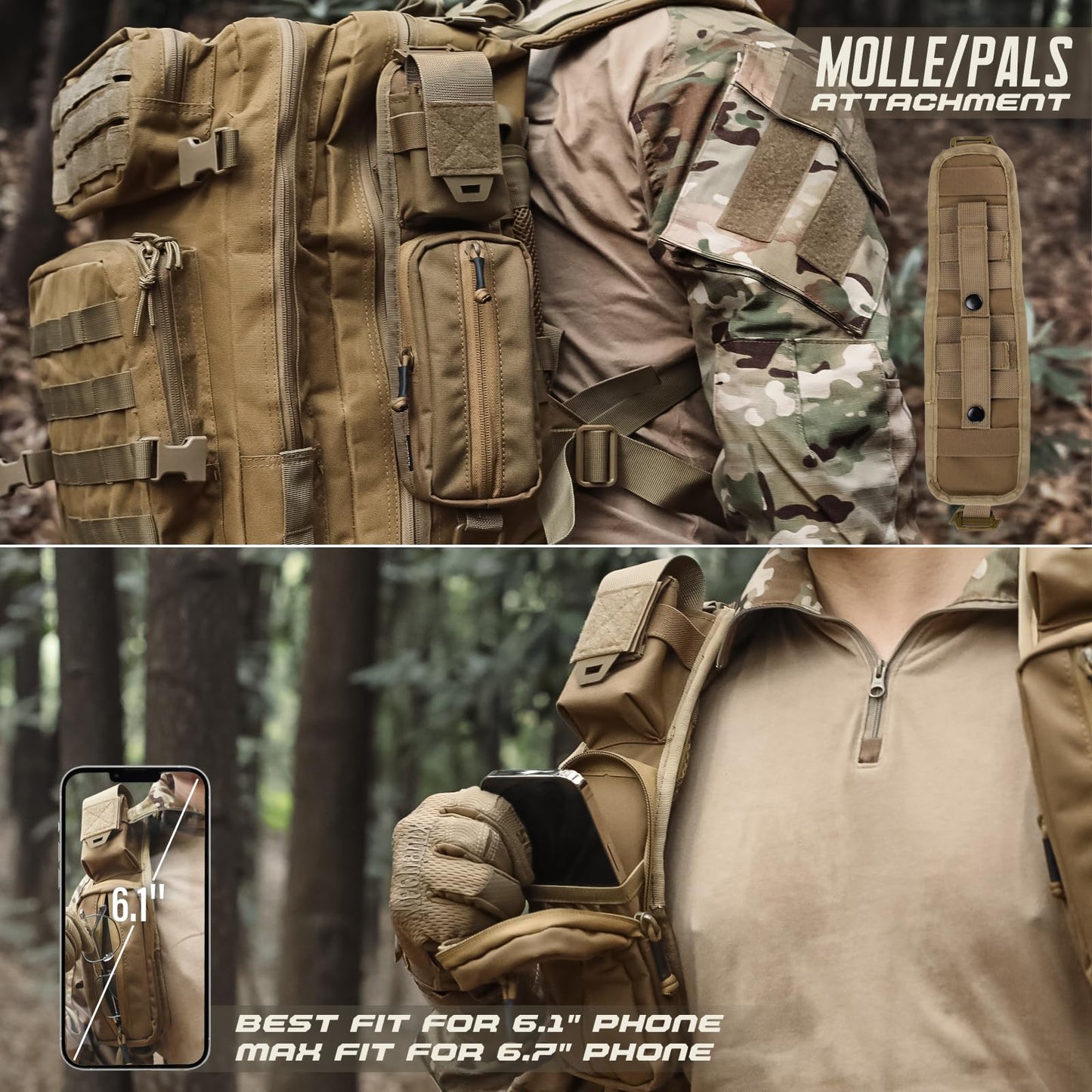 WYNEX Molle Accessories Pouch of Double Zipper Pocket Version, Backpack Strap Pouch Shoulder Strap Molle Attachment Tactical Accessories Bag Shoulder Starps Zipper Pocket Additional Phone Holder