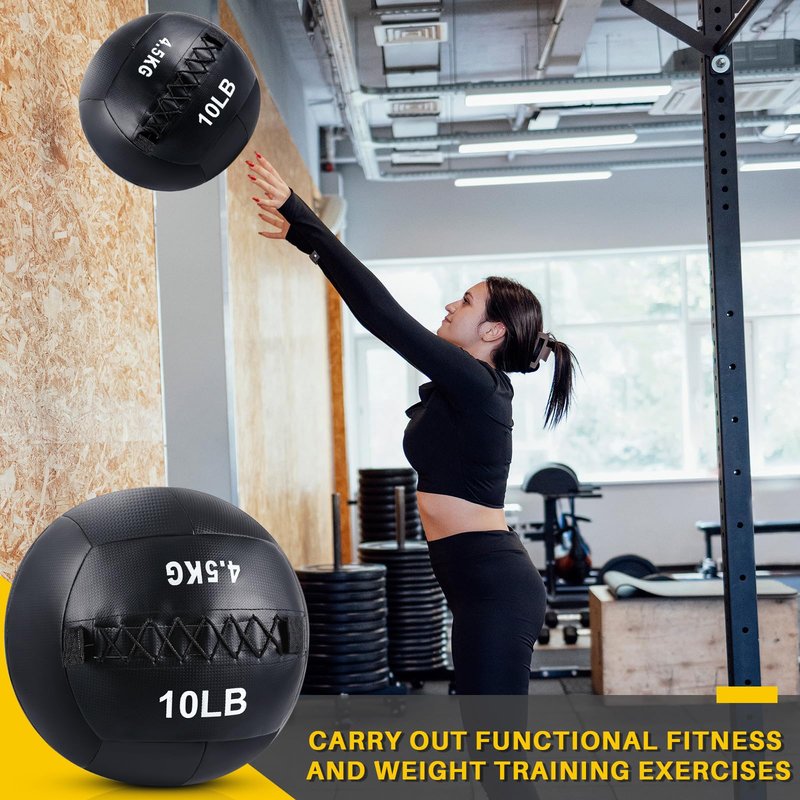 Lunmon 1 Pcs Soft Wall Medicine Ball for Exercise Fitness Slam Weighted Med Ball with Non Slip Grip for Slamming Workout Strength Conditioning Core Training Lunge and Partner Toss (10 Lbs)