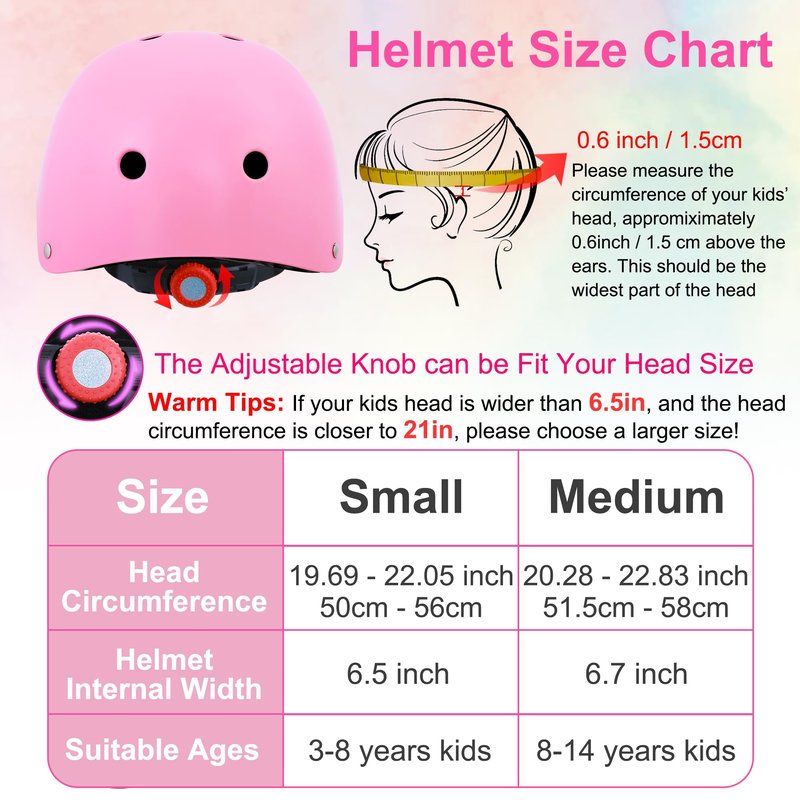 DINILEMU Kids Bike Helmet with DIY Stickers and Knee Pads Elbow Pads Wrist Guard Set for Ages 3-5-8 Toddler Boys Girls Helmet for Roller Skates Cycling Skateboarding Bicycle Scooter-Pink