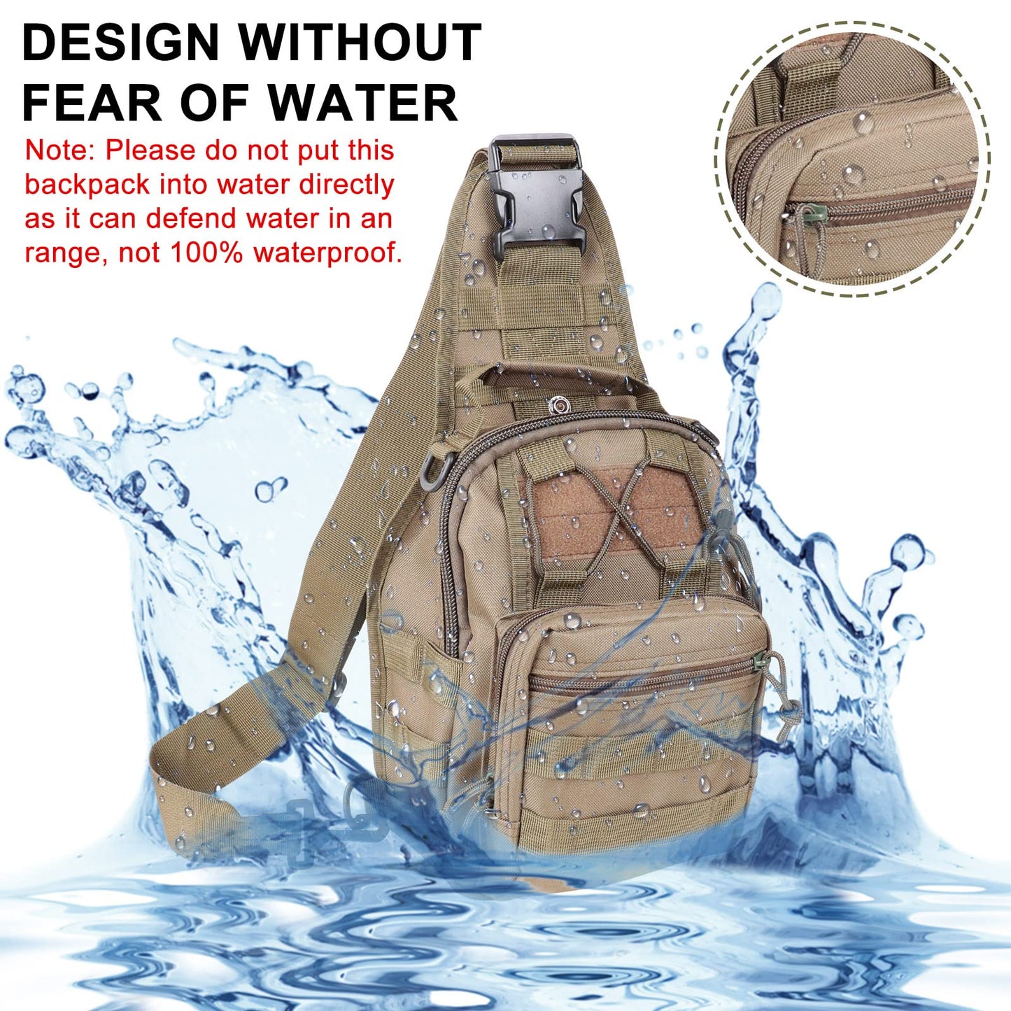 Qcute Tactical Backpack, Waterproof Military Cross-body Molle Sling Shoulder Backpack Chest Bag for Outdoor Every Day Carry (khaki)