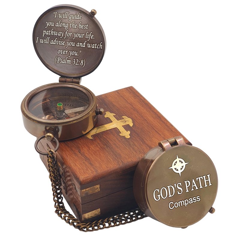 God's Path Compass - Engraved Working Handmade Antique Compass with Scripture - Religious, Christian, Catholic, Christening, First Communion, Confirmation Gifts for Teenage Boys and Men