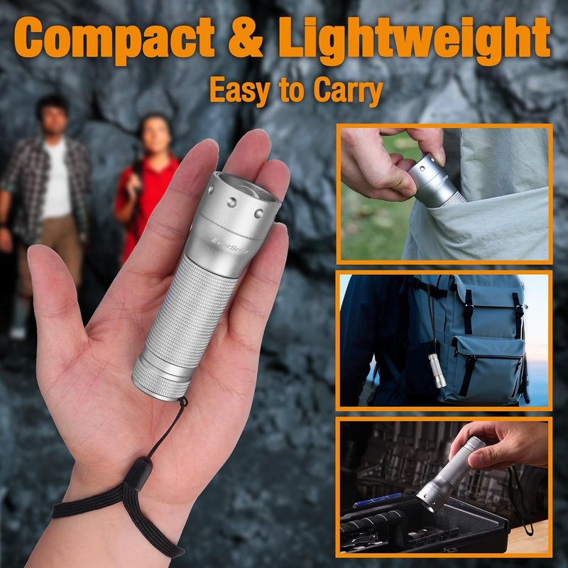 Mini LED Flashlight - Zoomable Handheld Light with 3 Modes | Perfect for Camping, Emergency, Home Use - Grey