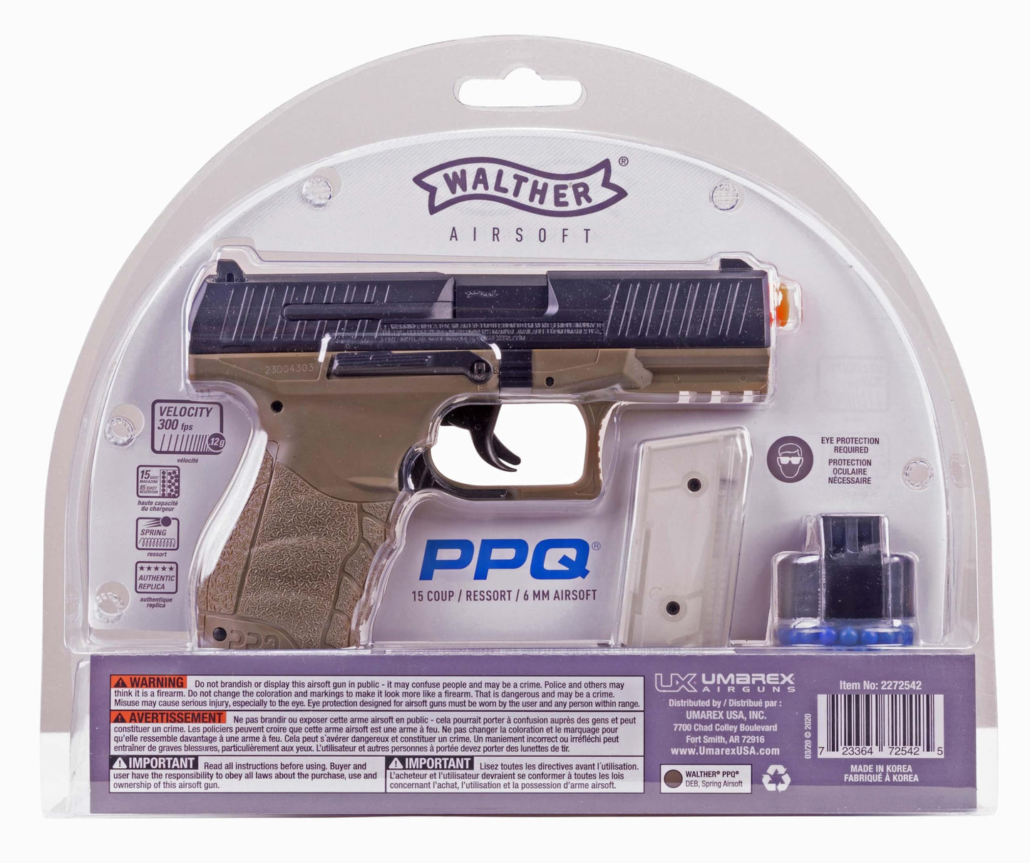 Walther ppq Spring Airsoft Pistol, Dark Earth Brown(Airsoft Gun) (Pack of 3)