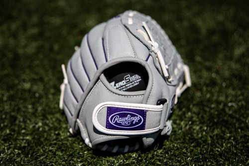 Rawlings Sure Catch Series Fastpitch Softball Glove, Purple/Grey/White, Right Hand Throw, 12.5 inch (SCSB125PU-6/0 12 1/2 BSK/NFC)