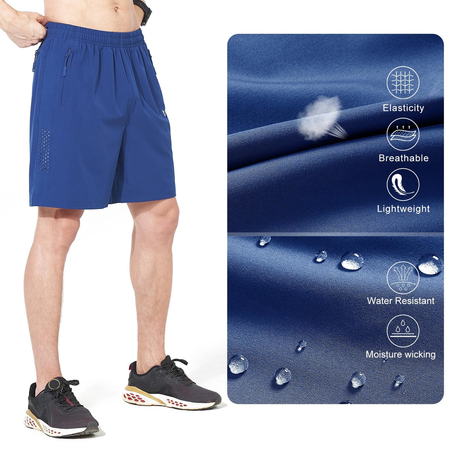 NORTHYARD Men's Athletic Running Shorts Gym Workout 7"/9"/5" Quick Dry Lightweight Sports Basketball Tennis 3 Zipper Pockets RoyalBlue 4XL