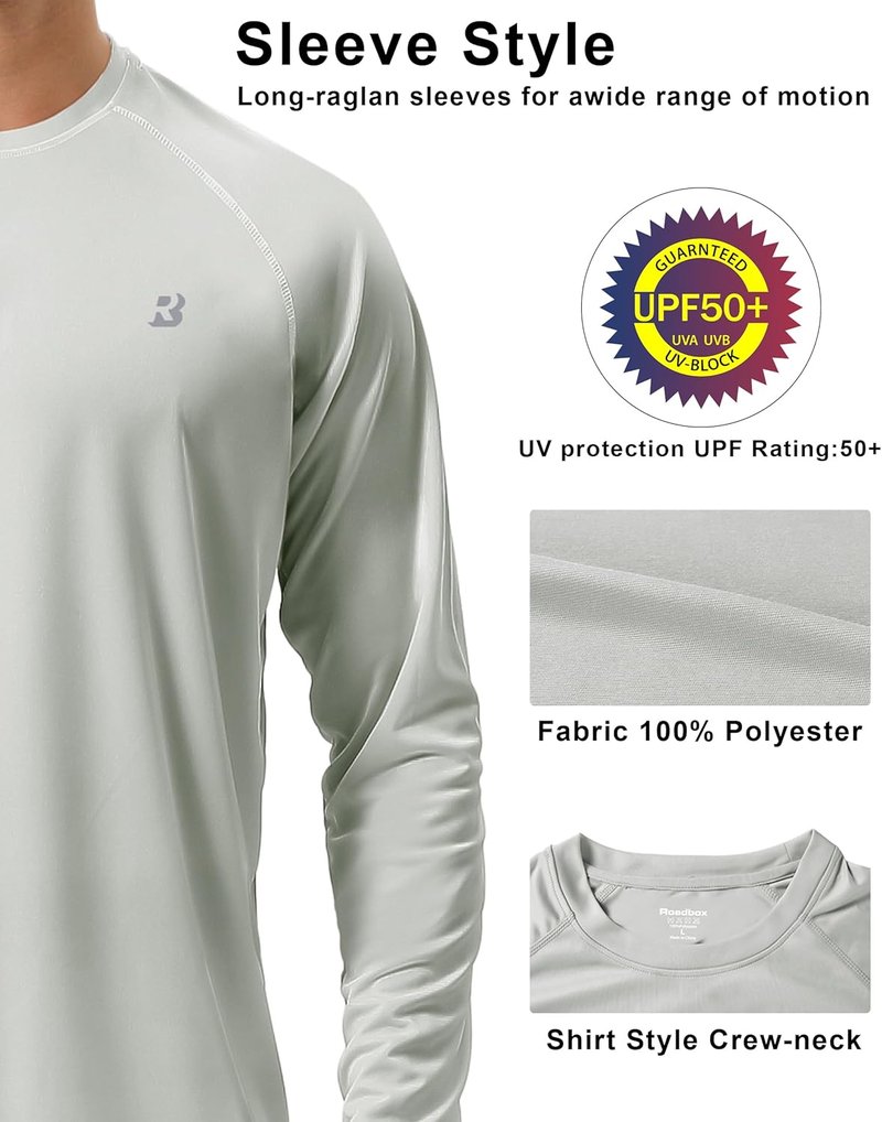 UPF 50+ UV Sun Protection Long Sleeve Shirt - Men's Rash Guard for Fishing, Hiking & Running