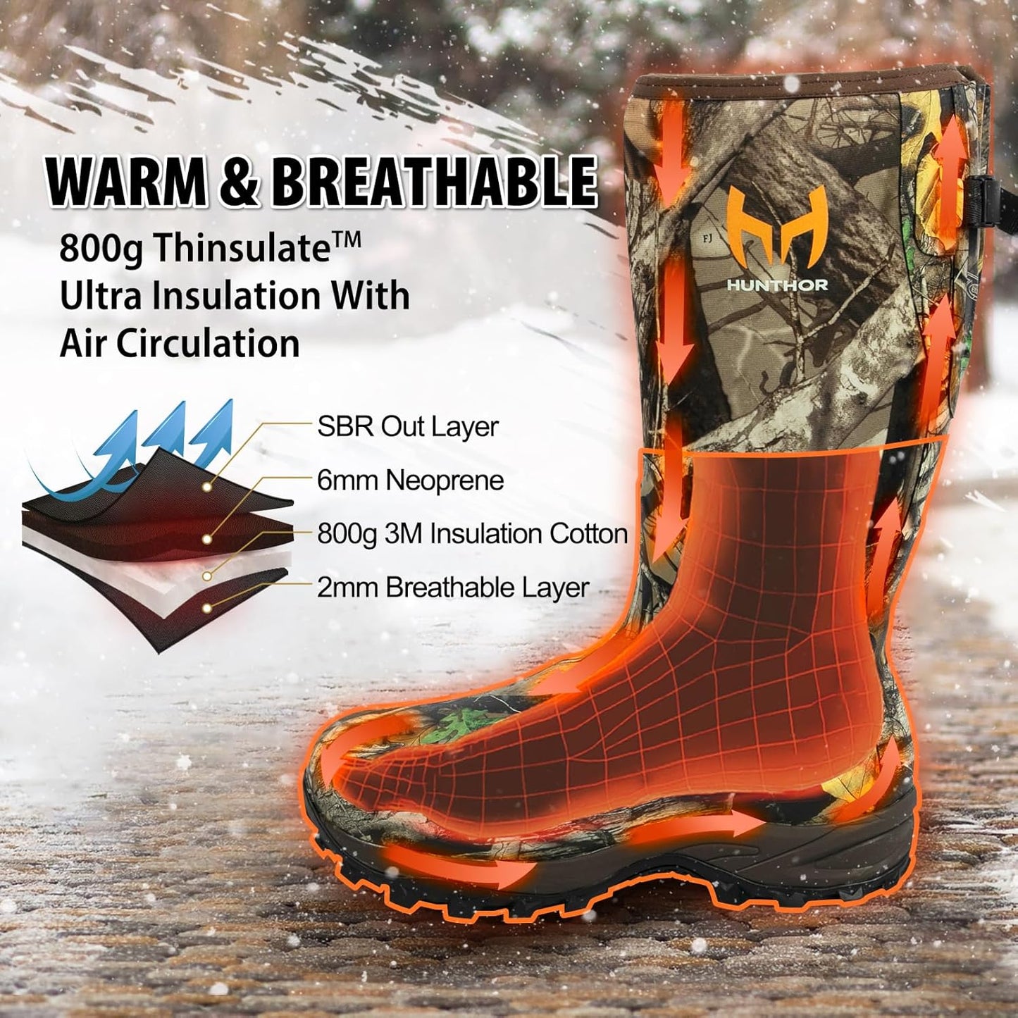 Waterproof Hunting Boots for Men - Insulated 6mm Neoprene Rubber | Next Camo, Size 7-14