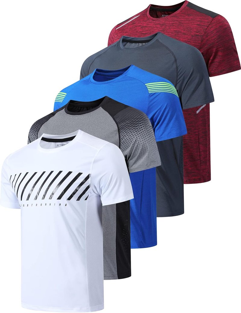 Men’s Active Quick Dry Crew Neck T-Shirts - 5 Pack Athletic Workout Tees | Short Sleeve, Comfortable Fit