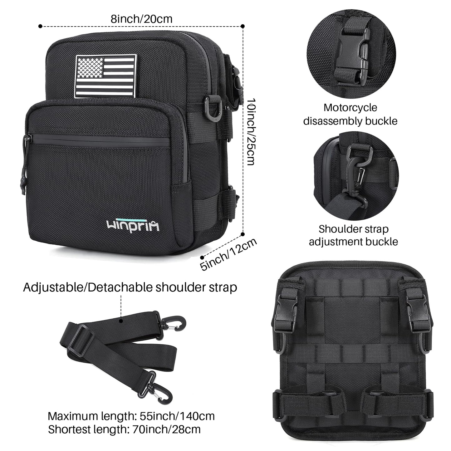 Handlebar Storage Bag for Bicycle Motorcycles - 1680D Waterproof Tool Storage Bag with Flag Patch, Multi-Purpose Front Fork & Crossbody Bag, Durable Small Pouch for Motorcycles